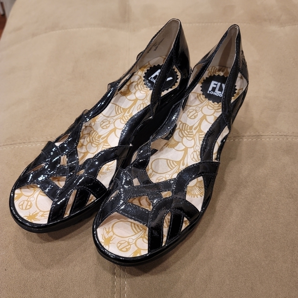 Fly London "Yadi" Wedge Black  Sandals - 40 EU